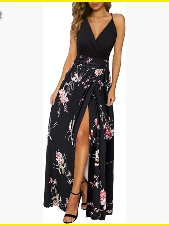 Dresses & Skirts - Floral Maxi Dress V Neck Split Flowy Boho Summer Casual Wedding Guest
